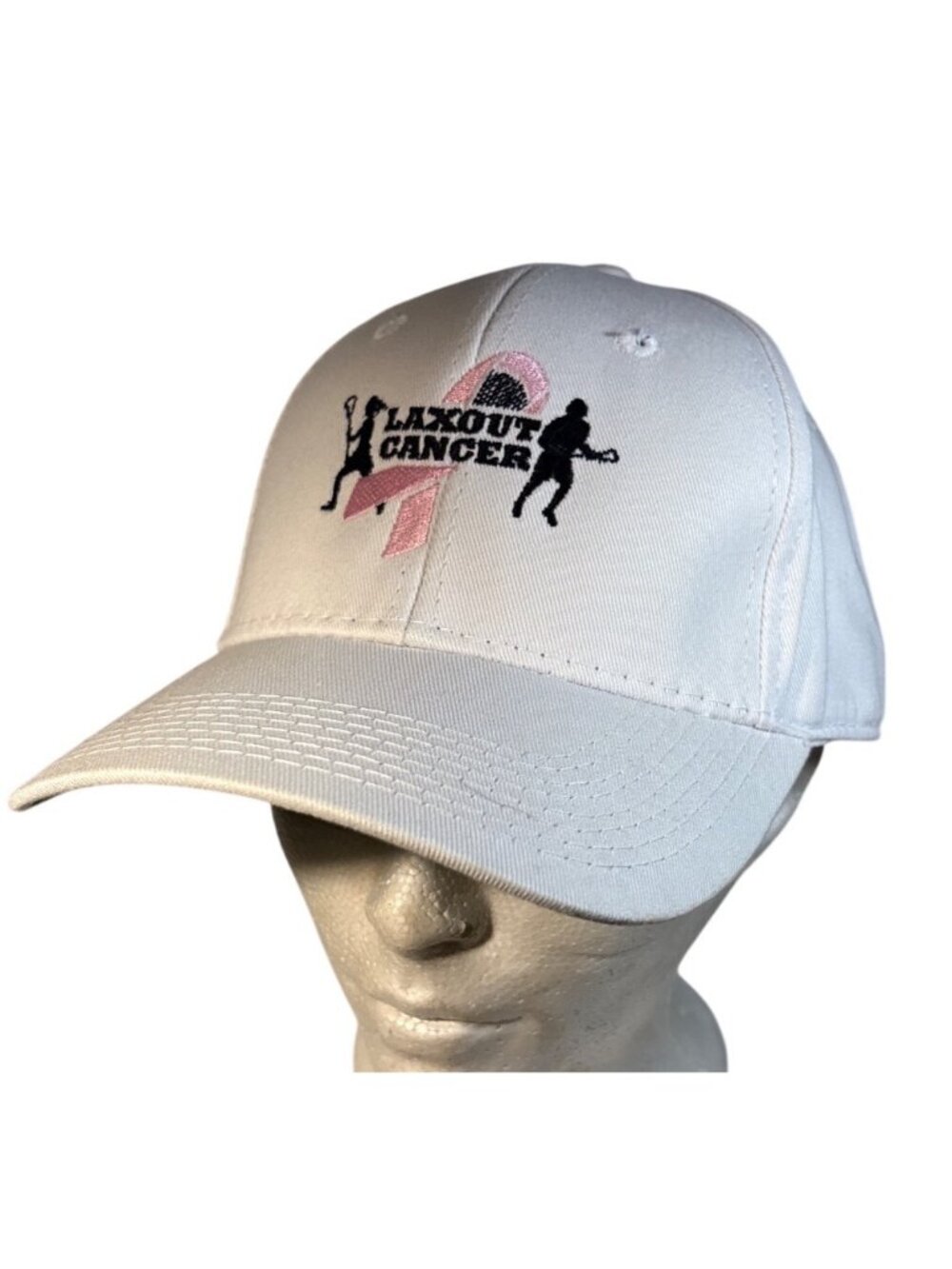 Lax Out Cancer Hat White Pink Adjustable Cap Pink Ribbon Embroidery The Game NEW
